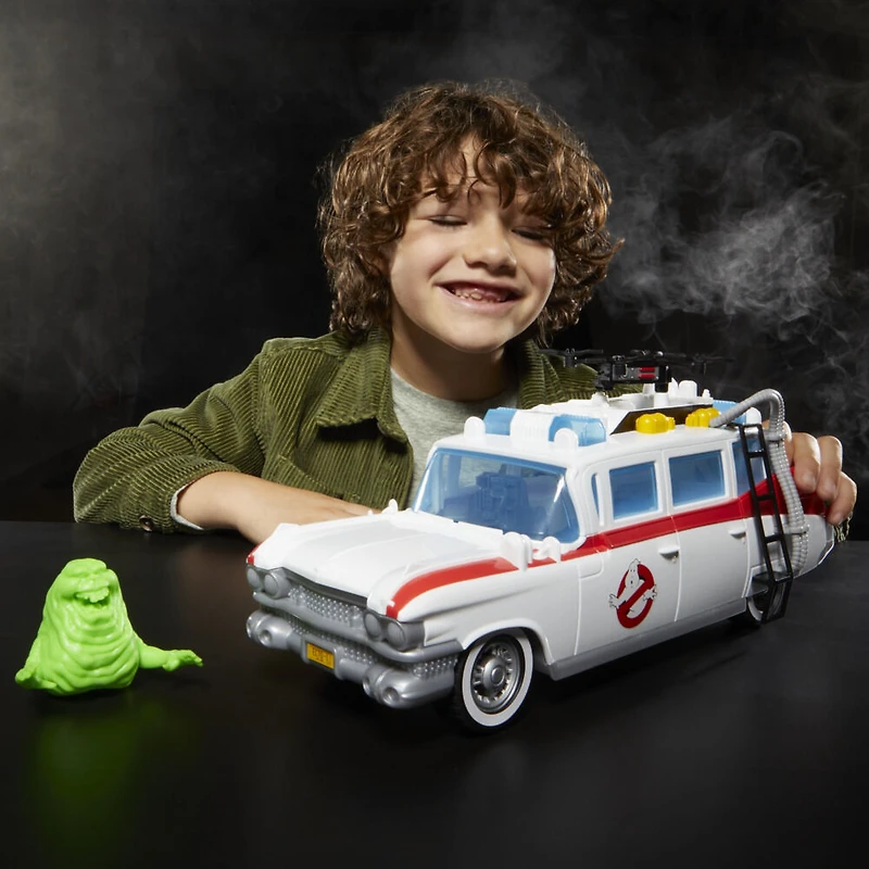 Ghostbusters Ecto-1 Poursuite et piège, voiture avec Slimer Grand frisson avec technologie Ecto-Stretch, jouets Ghostbusters, à partir de 4 ans