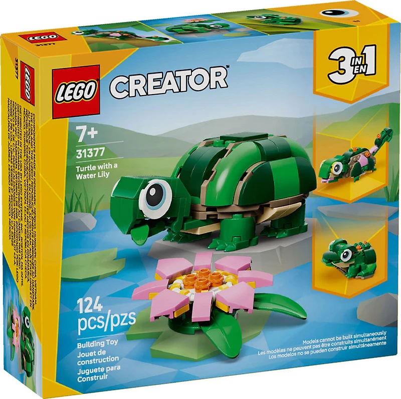 LEGO Creator 3 en 1 La Tortue avec un Nénuphar, Jouet, Se Transforme en Caméléon ou en Grenouille 31377