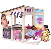 KidKraft Maisonnette d'extérieur Bord de mer en bois Barbie comprenant un ensemble de table et chaises fixable pour poupées