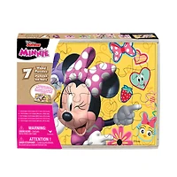 Disney Minnie Mouse - Coffret de 7 puzzles en bois avec boîte de rangement/plateau