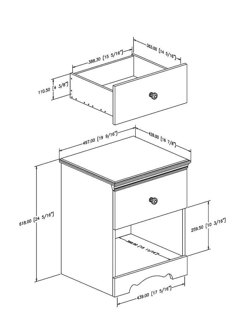 Crystal Table de chevet 1 tiroir Blanc solide