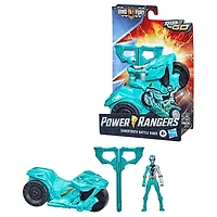 Power Ranger Dino Fury Rip N Go, Moto de combat Sabertooth et Ranger verte Dino Fury