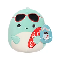 Squishmallows de 19 cm - Perry le dauphin bleu vert avec lunettes de soleil et planche de surf