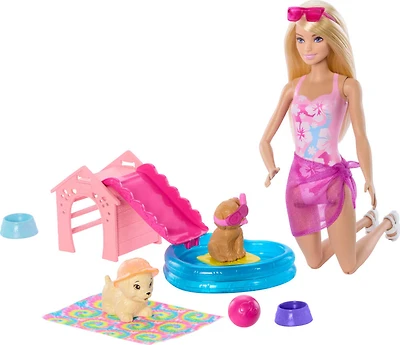 Barbie-Coffret Piscine des Chiots-poupée, 2chiots et 6accessoires