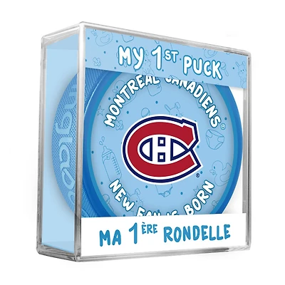 Logo du nouveau fan des Montreal Canadiens de la LNH sur une rondelle bleue dans un cube