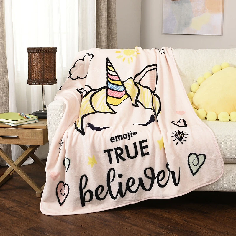 Jeté en peluche de Emoji vrai croyant