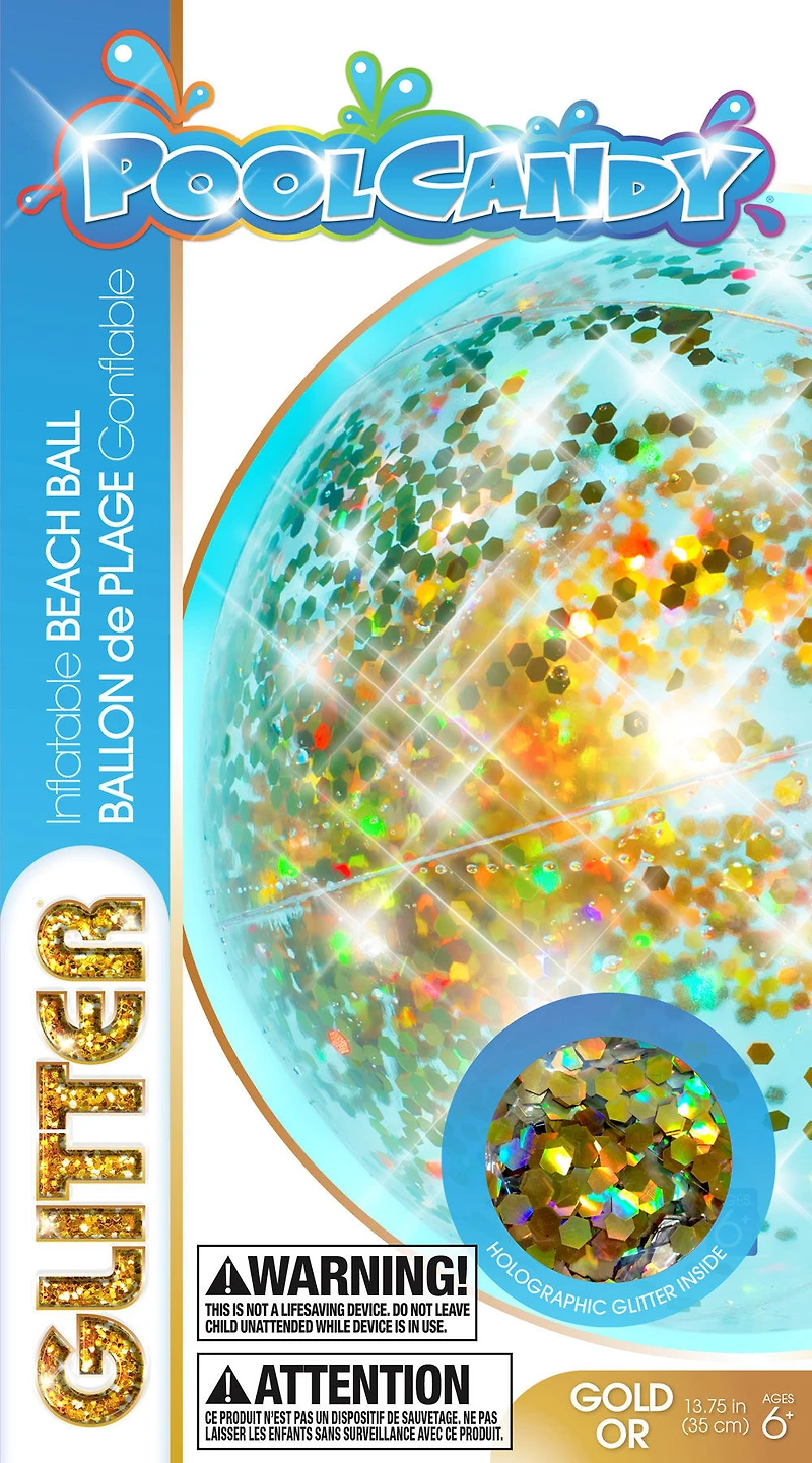 Ballon de plage pailleté dor