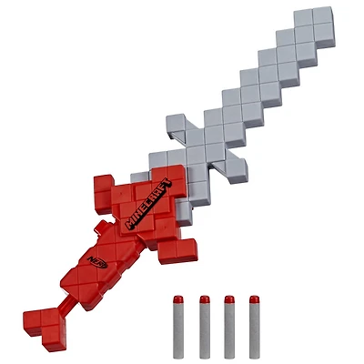Nerf Minecraft, épée lance-fléchette Heartstealer, inclut 4 fléchettes en mousse Nerf Elite, design inspiré de l'épée du jeu Minecraft