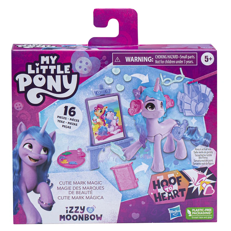 My Little Pony : Marquons les esprits, Izzy Moonbow Magie des marques de beauté, poney de 7,5 cm avec accessoires surprises