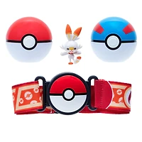 Pokémon - Ensemble de ceinture Clip 'N Go - Flambino (Scorbunny) + Poké Ball et Super Ball (Great Ball)