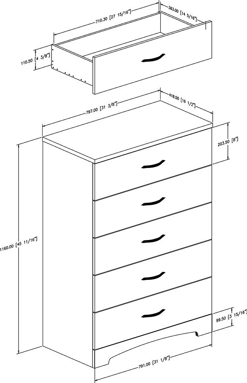 Step One Commode 5 tiroirs- Blanc solide