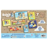 Bluey Jigsaw Puzzles for Kids, Set of 7 Wood Puzzles with Storage Box