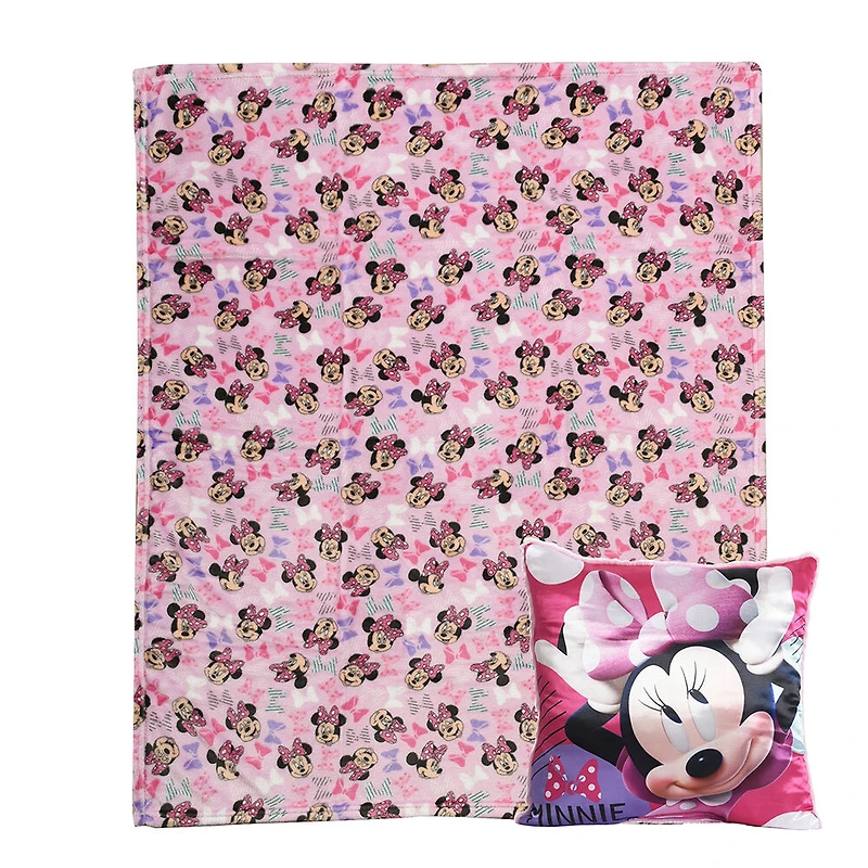 Ensemble de jeté et coussin 2 pièces Disney Minnie Mouse