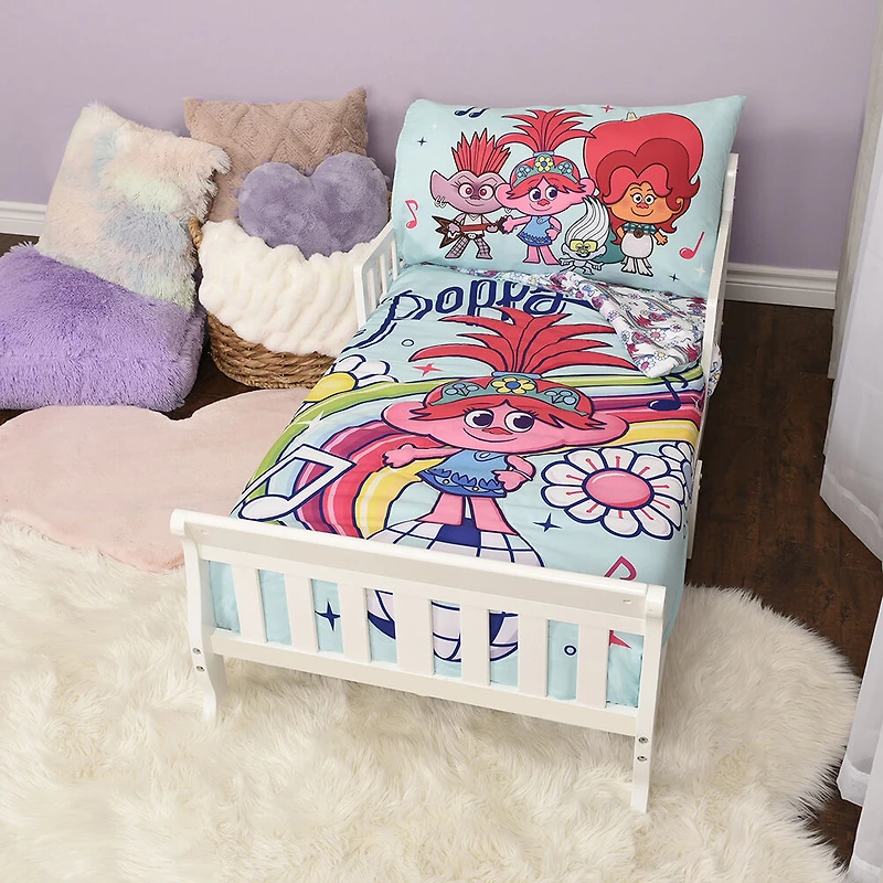 Trolls 3 Piece Toddler Bedding Set with Reversible Comforter, Fitted Sheet and Pillowcase by Nemcor