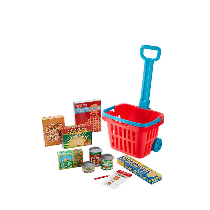 Melissa & Doug Fill and Roll Grocery Basket Play Set With Play Food Boxes and Cans