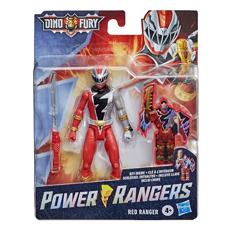 Power Rangers Dino Fury, figurine articulée Ranger rouge de 15 cm inspirée de la série, avec clé Dino Fury et accessoire