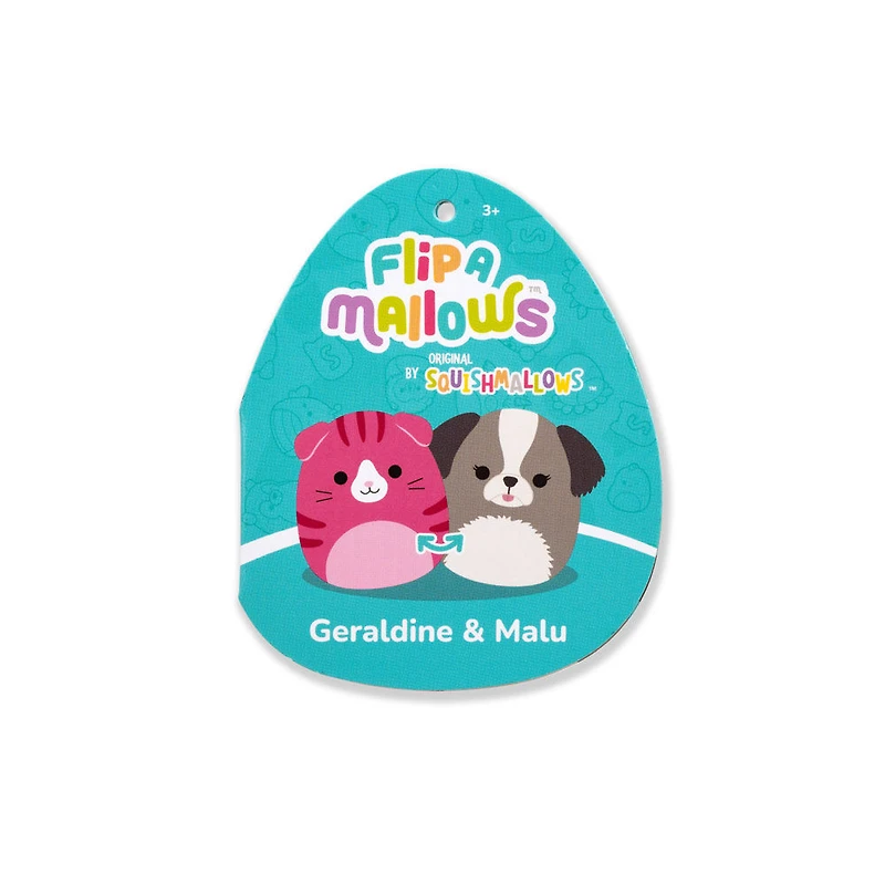 Squishmallows 5" - Flipamallows: Geraldine le chat rose et Malu le chien gris