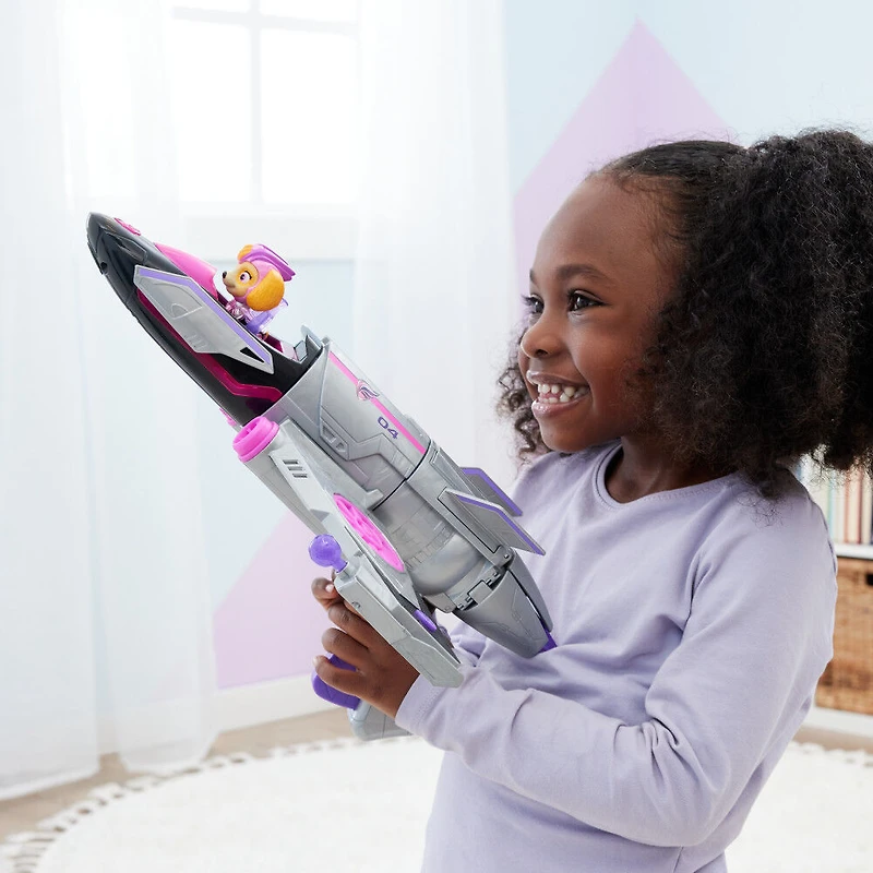 PAW Patrol: The Mighty Movie, Transforming Rescue Jet with Skye Mighty Pups Action Figure, Lights and Sounds