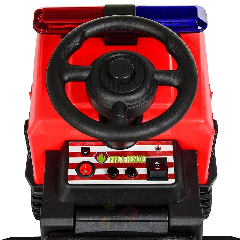 KidsVip 6V Enfants at Tout-Petits Fire Truck sur la Voiture de Poussée de Camion Voiture Eléctrique, avec siege en cuir - Édition anglaise