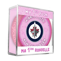 NHL Winnipeg Jets new fan is born logo on pink puck in cube