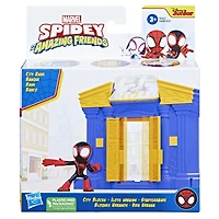Marvel Spidey and His Amazing Friends City Blocks Miles Morales: Spider-Man City Bank, Kids Playset with Action Figure