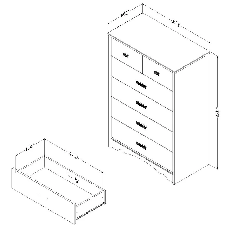 Tiara Commode 5 tiroirs- Blanc solide