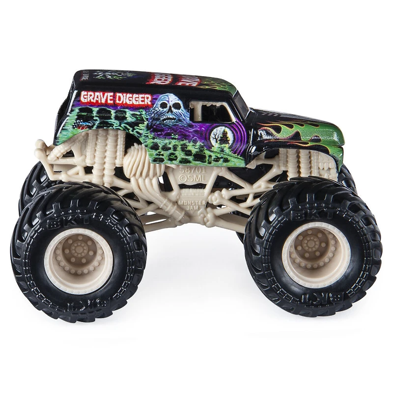 Monster Jam, Monster truck Grave Digger, véhicule en métal moulé, série Bone Yard Trucks, échelle 1:64