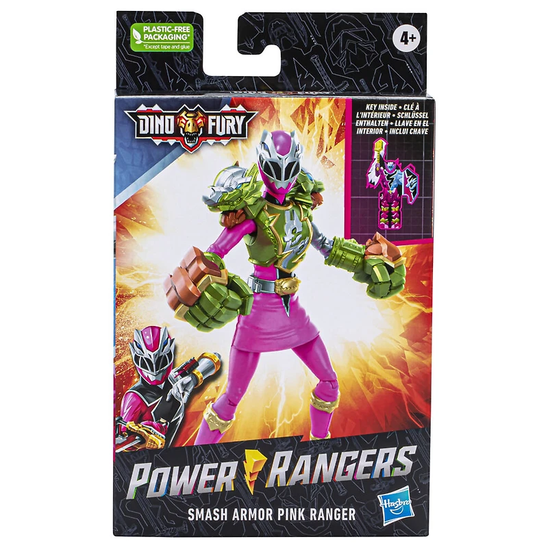 Power Rangers Dino Fury Ranger rose Armure Smash, figurine Power Rangers de 15 cm