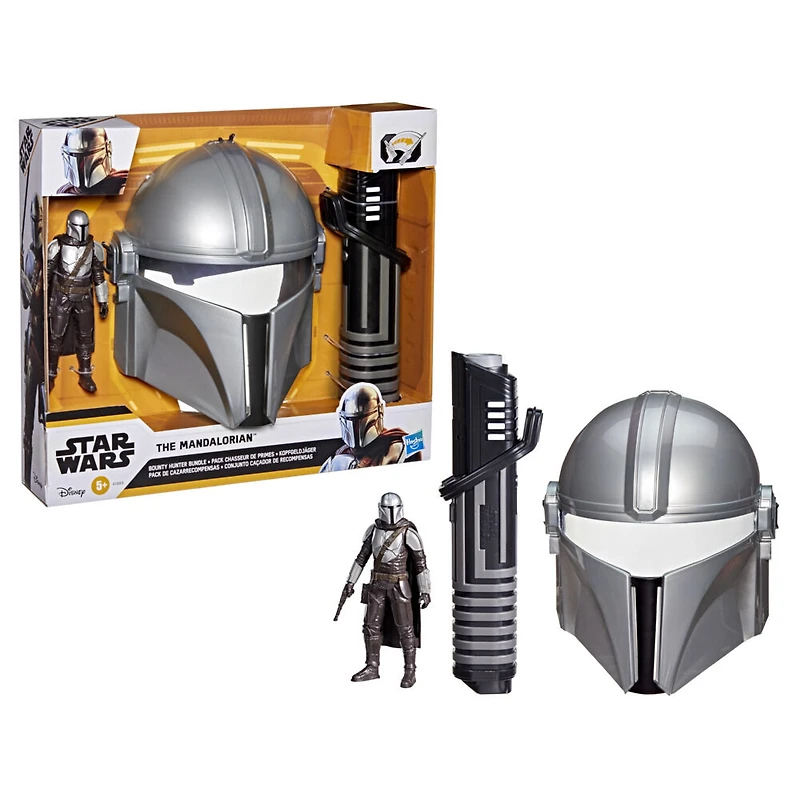 Star Wars The Mandalorian Pack Chasseur de primes, sabre noir, masque et figurine - Notre exclusivité