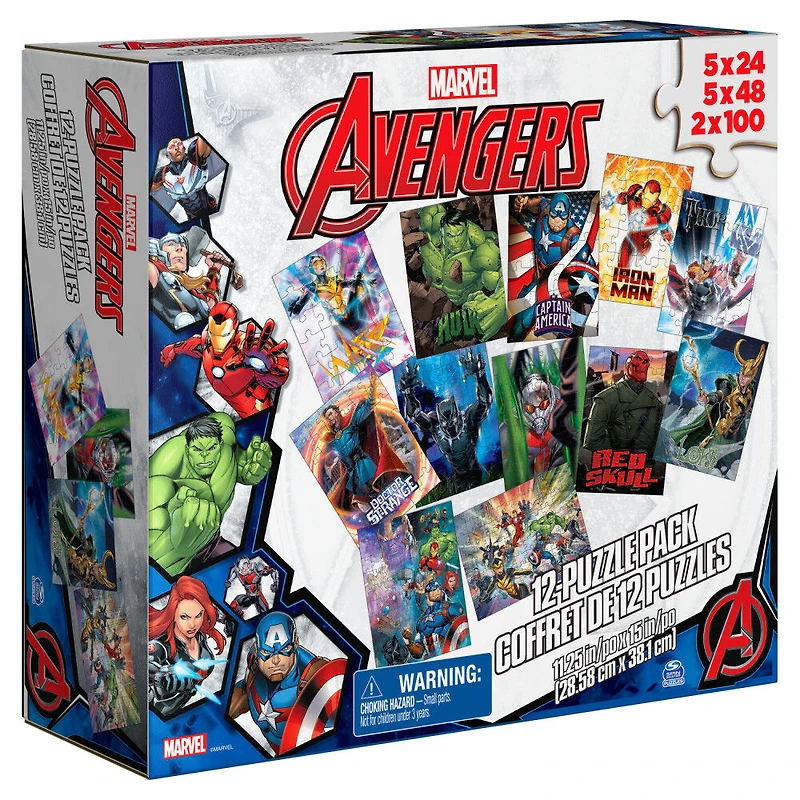 Marvel, 12 Pack Avengers Jigsaw Puzzles Captain America Iron Man Thor Hulk Wasp Black Panther Dr. Strange Red Skull Thanos