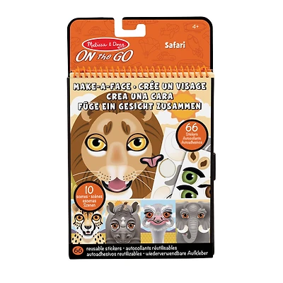 Melissa & Doug On the Go Make-a-Face Reusable Sticker Pad Travel Toy Activity Book - Safari Animals (10 Scenes