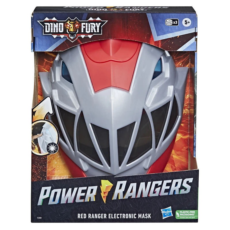 Power Rangers, Dino Fury, Masque électronique Ranger rouge, article de déguisement
