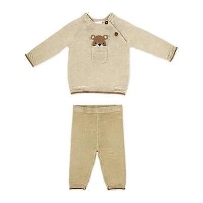 Rock a Bye Baby Knit Jumper Set: Beige Bear 0-3M