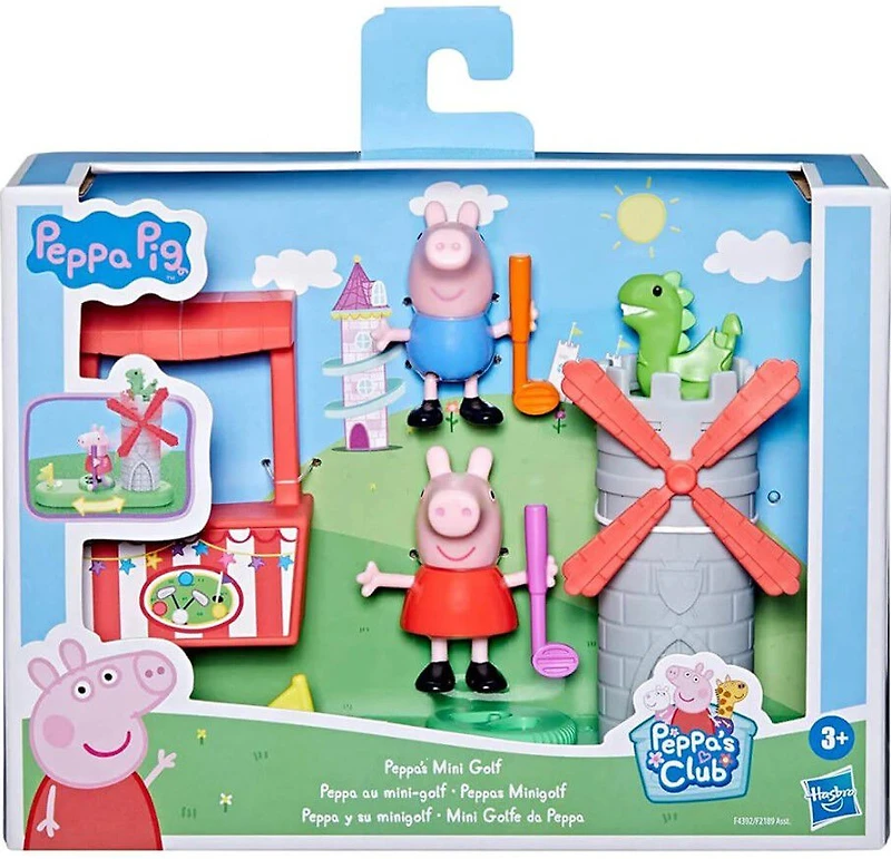 Peppa Pig Peppa's Club Peppa's Mini Golf Preschool Playset Toy,Features 2 Figures and Spinning Windmill