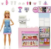 Barbie Coffee Shop Playset with Blonde Barista Doll, Working Coffee Maker & 1+ Accessories
