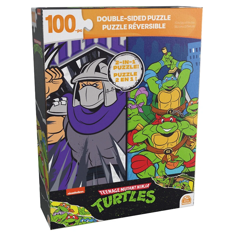 TMNT, 100-Piece Double Sided Jigsaw Puzzle 2-in-1 Ninja Turtles Heroes and Villians Kids Puzzles