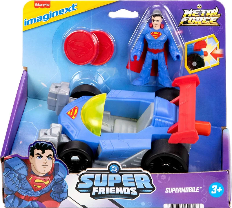 Fisher-Price Imaginext DC Super Friends Metal Force Supermobile Toy Car & Superman Action Figure Set