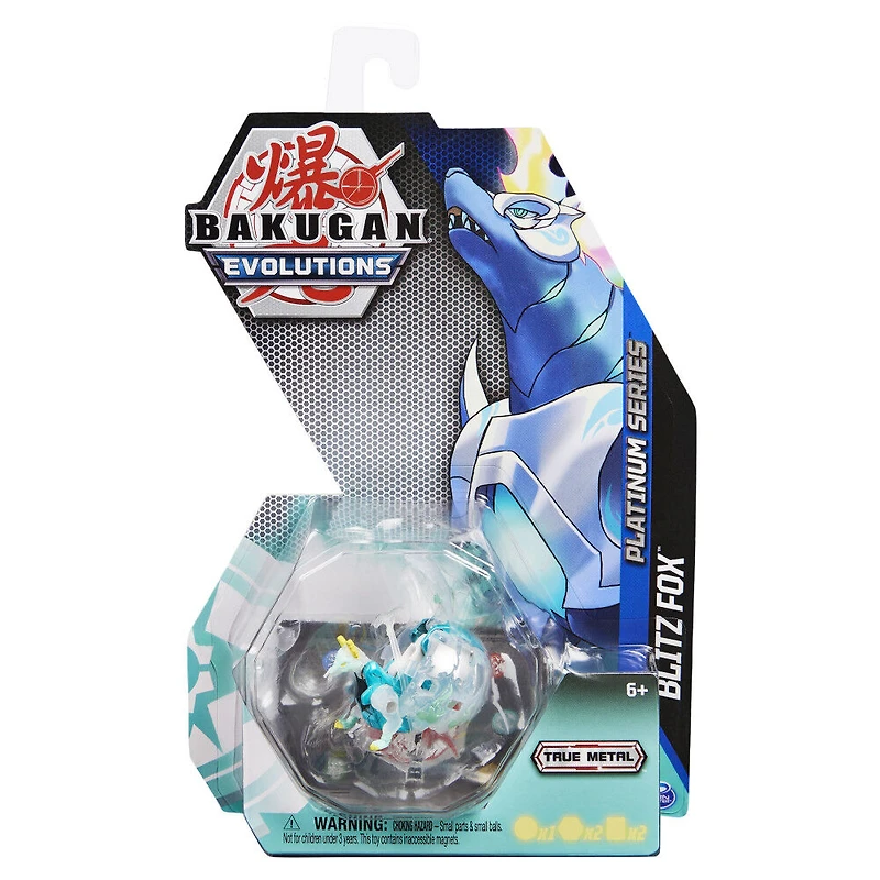 Bakugan Evolutions, Blitz Fox (Blanc), Bakugan True Metal Platinum Series, 2 BakuCores et carte Personnage