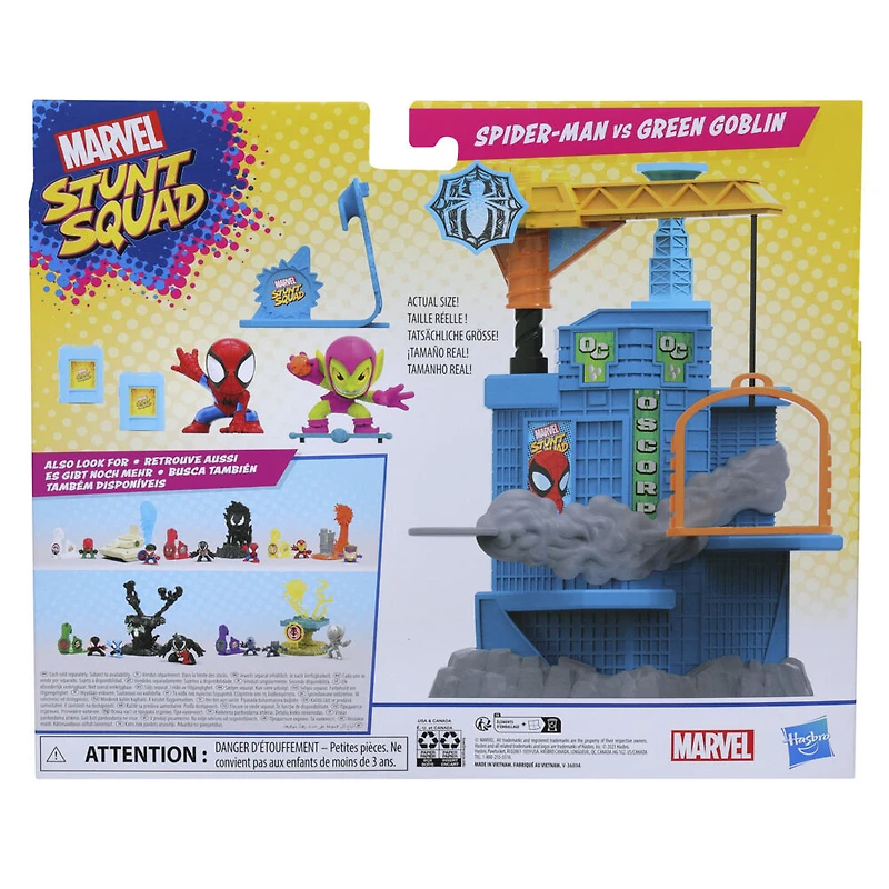 Marvel Stunt Squad Crane Smash, Spider-Man contre Green Goblin, coffret de figurines de 3,5 cm