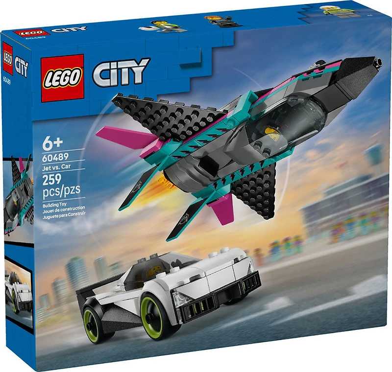 LEGO City L'avion à réaction contre la voiture - Ensemble de jouet de construction avec 2 figurines pour les enfants de 6 ans et plus - 60489