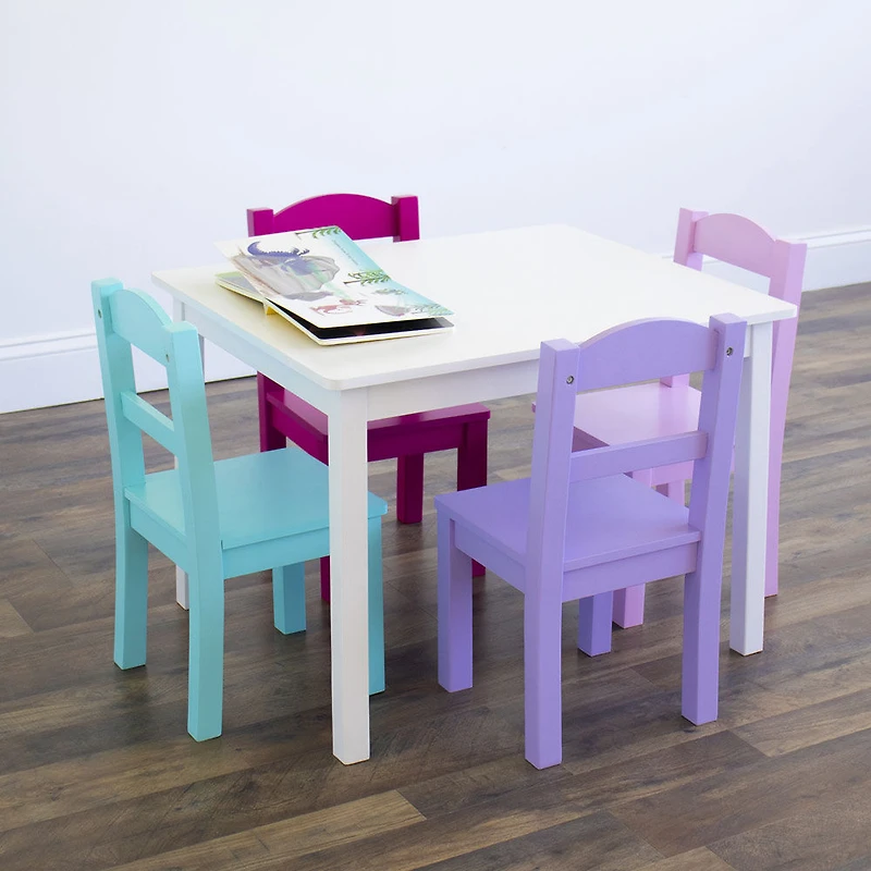 Kids Wood Table and 4 Chairs White/Pinks