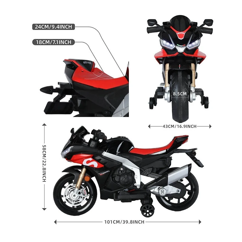 KIDSVIP Moto sous licence Aprilia RSV4 Junior 12 V avec roues en caoutchouc