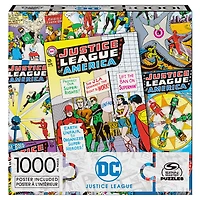 DC Comics, Justice League, Puzzle de 1 000 pièces représentant des couvertures de comics avec Wonder Woman et Superman, avec poster