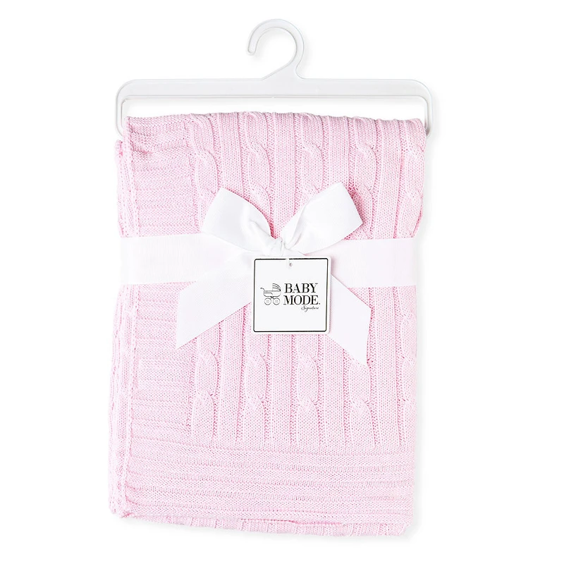 Baby Mode Signature Pink Classic Cable Knit Blanket