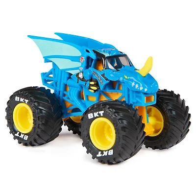 Monster Jam, Monster truck en métal moulé Bakugan Dragonoid (bleu) officiel, échelle 1:64, Jouets pour garçons à partir de 3 ans