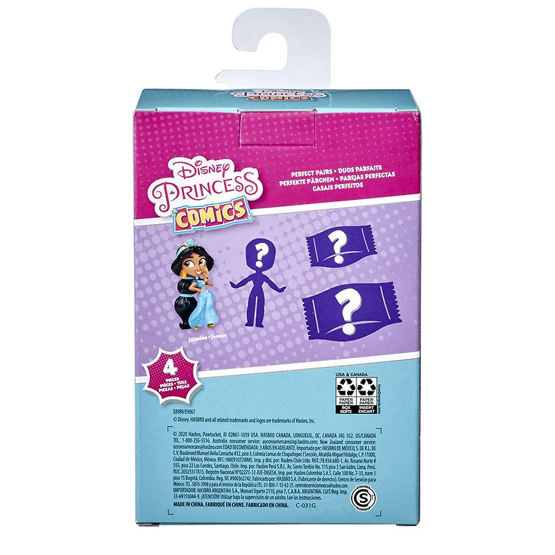 Disney Princess Comics, Duos parfaits Jasmine, jouet Aladdin à déballer, inclut 2 poupées, boîte-présentoir portative et support