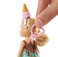 Barbie Club Chelsea Dress-Up Doll in Ice Cream Costume, 6-inch Blonde with Pet Bunny
