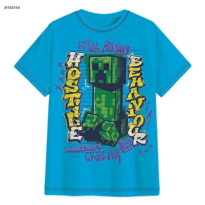 Minecraft Hostile Comportement Garçon T-Shirt À Manches Courtes Atoll Bleu - 4