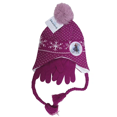 Disney - Frozen II - Girls fleeced lined helmet hat with matching gloves - Purple