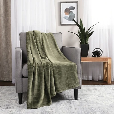 Recycled Cozy Textured Throw, Green 50" x 60"